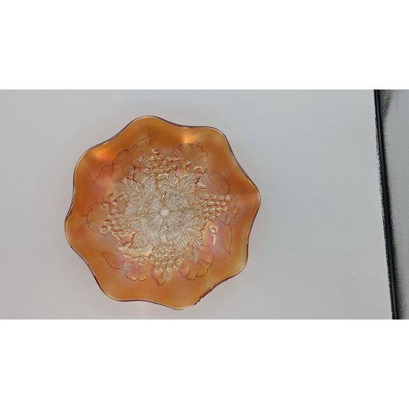 Northwood Grape Leaves Blossoms and Palms back pattern carnival glass dish light - Picture 16 of 16